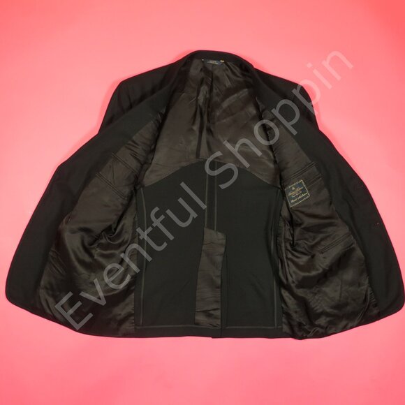 Brooks Brothers Suit Mens 46 Tall Black Flannel Wool Half Lined Bespoke - Picture 5 of 15